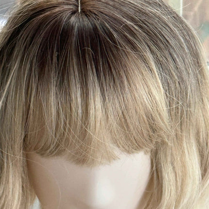 Tillstyle  short blonde wig ash brown roots wig loose body wave air bangs