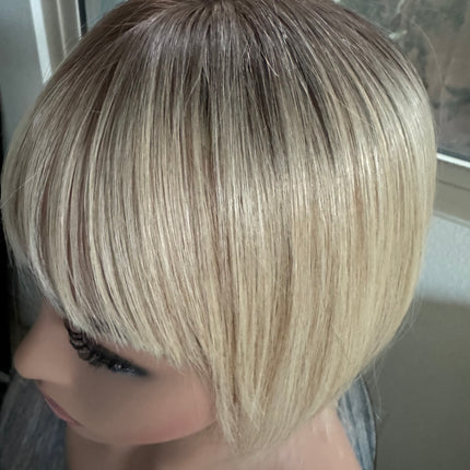 Till style remy human Hair Toppers with bangs blonde ombre brown roots