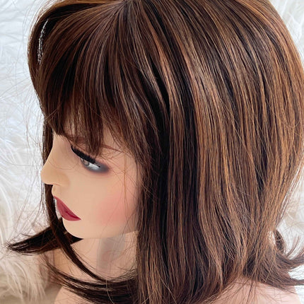 Synthetic hair toppers for women with bangs dark brown with orange highlights