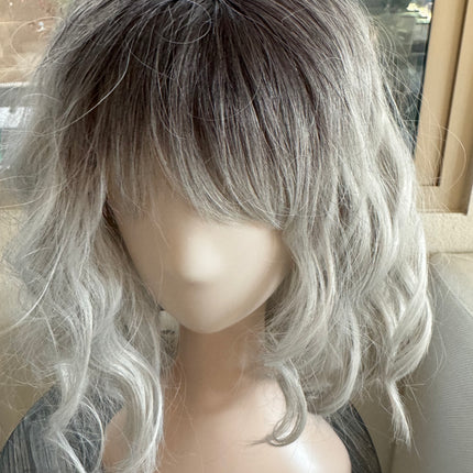 Tillstyle short  silver grey bob wigs for women loose body wave air bangs