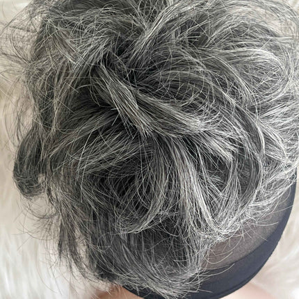 Tillstyle elastic messy bun hair piece curly hair bun pieces scrunchies salt and pepper grey with mixed white