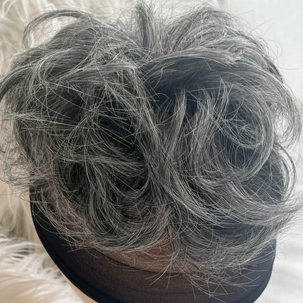 Tillstyle elastic messy bun hair piece curly hair bun pieces scrunchies salt and pepper grey with mixed white