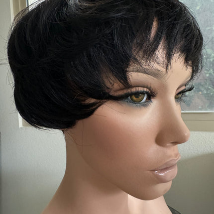 Black Short layered pixie wigs for women human hair glueless