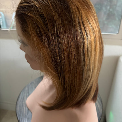 Bob wig 100% human hair lace front bob wigs for women  ombre brown