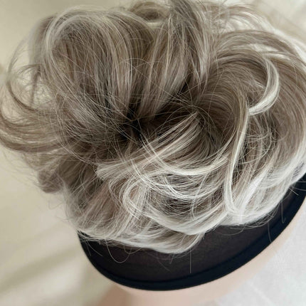 Tillstyle elastic messy bun hair piece curly hair bun hair extensions curly light grey blonde white ends