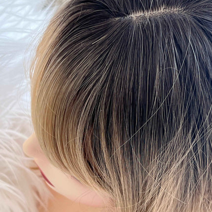 Synthetic hair topper with bangs ombre with dark brown roots clip in