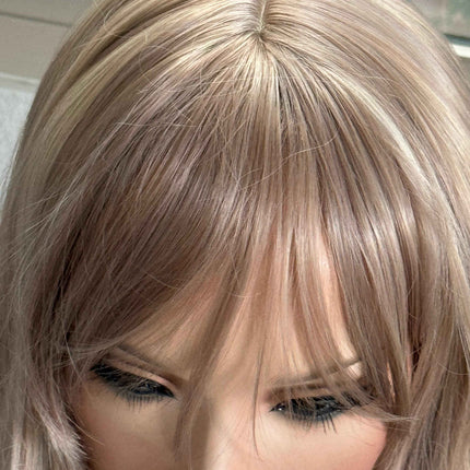 Tillstyle long  body wave wig ash  blonde with highlights wig with bangs layered synthetic