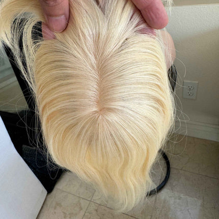 Till style remy human Hair Toppers with bangs blonde