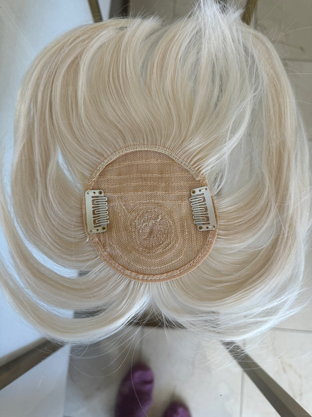Tillstyle white blonde hair piece bleach blonde clip in hair toppers for thinning crown short hair styles