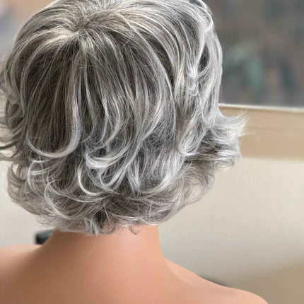 Tillstyle short grey layered wig /pale white ends