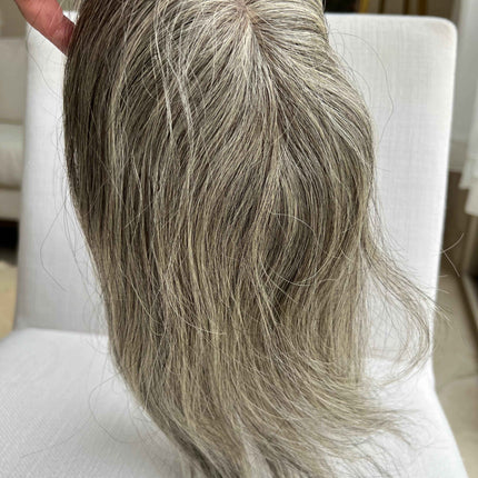 Tillstyle human hairTopper salt and pepper thinning crown clip in hair topper hair piece
