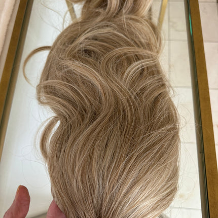 Tillstyle long wavy tied in half wig dirty blonde with ash blonde highlights water wave breathable base