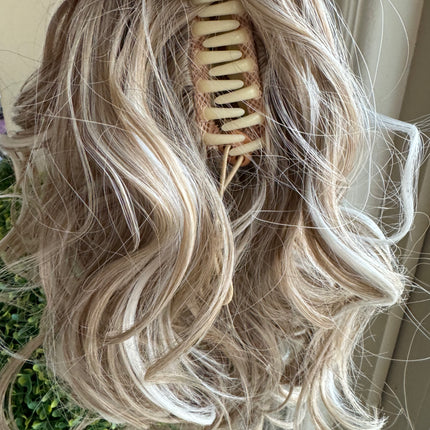 Tillstyle  white blonde /ash brown loose body wave clip in ponytail