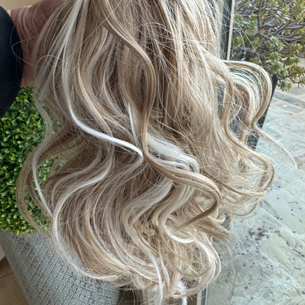 Tillstyle  white blonde /ash brown loose body wave clip in ponytail
