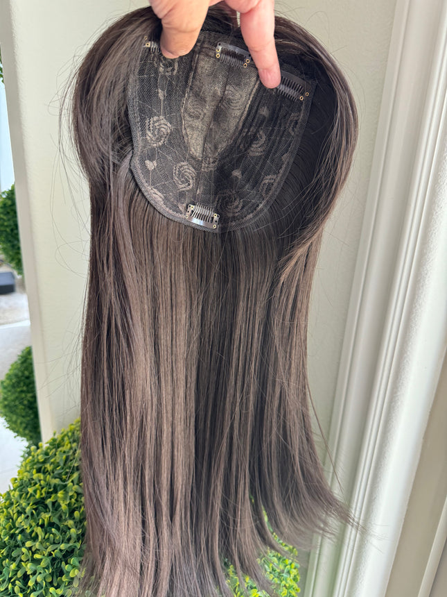 Tillstyle  black dark brown Toppers For Women with butterfly Bangs lace base