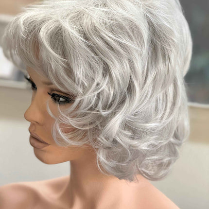 Tillstyle  silver white curly wig /short wig