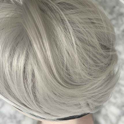 Tillstyle elastic Hair scrunchie bun tousled updo chignon light grey blonde white straight hair