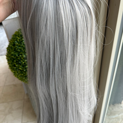 Tillstyle long silver wig with bangs straight wig for women 26 inch