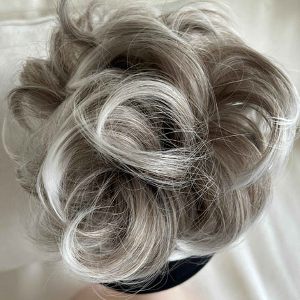 Tillstyle elastic messy bun hair piece curly hair bun hair extensions curly light grey blonde white ends