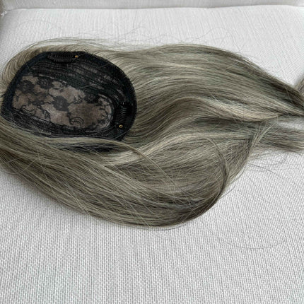 Tillstyle human hairTopper salt and pepper thinning crown clip in hair topper hair piece