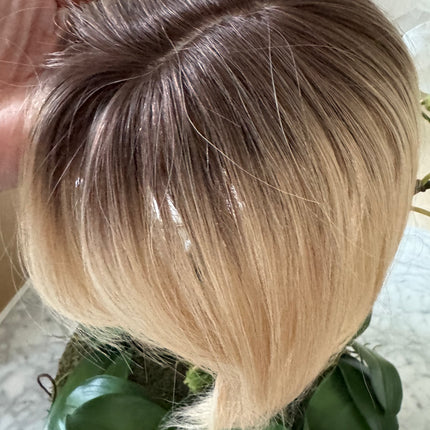 Till style remy human Hair Toppers with bangs blonde ash brown roots