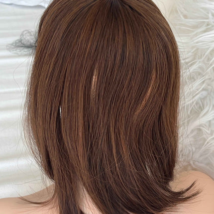 Synthetic hair toppers for women with bangs dark brown with orange highlights