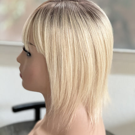 Till style remy human Hair Toppers with bangs blonde ombre brown roots