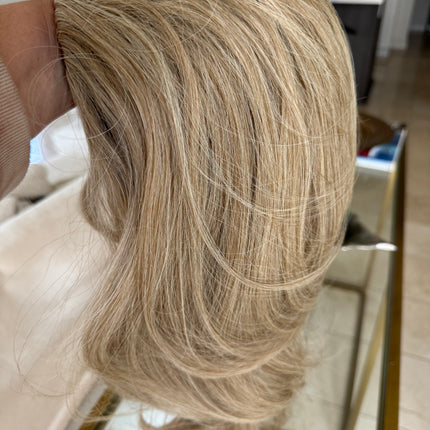 Tillstyle long wavy tied in half wig dirty blonde with ash blonde highlights water wave breathable base