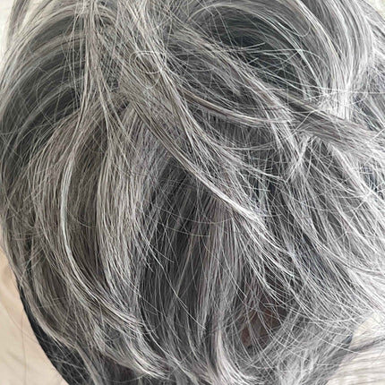 Tillstyle hairbun scrunchie with straight hair bangs hair piece grey with mixed white hair