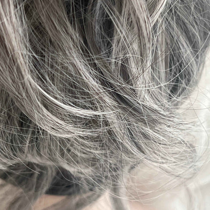 Tillstyle hairbun scrunchie with straight hair bangs hair piece grey with mixed white hair