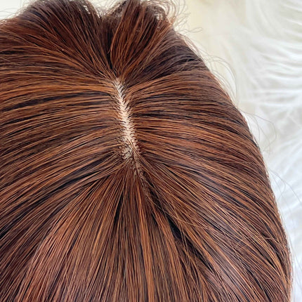 Tillstyle orange brown hair toppers/high quality synthetic hair/thinning crown short hair styles real part breathable base