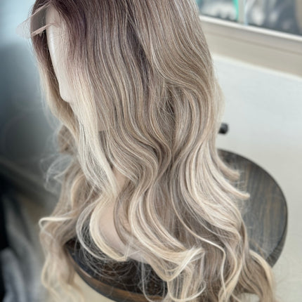 Tillstyle long ash brown bleach blonde wavy wig for women 26 inch middle part curly wavy wig