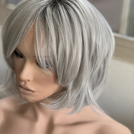 Tillstyle silver with dark roots layered wig /short wig