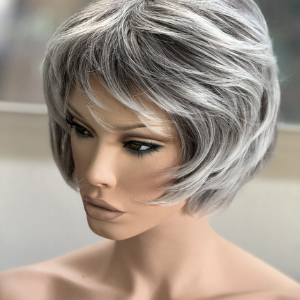 Tillstyle grey layered wig /with pale white ends /short pixy  wig