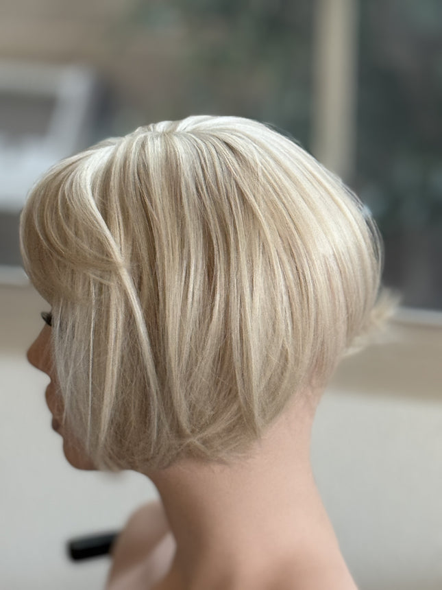 Tillstyle platinum blonde ash brown highlighted hair topper with bangs