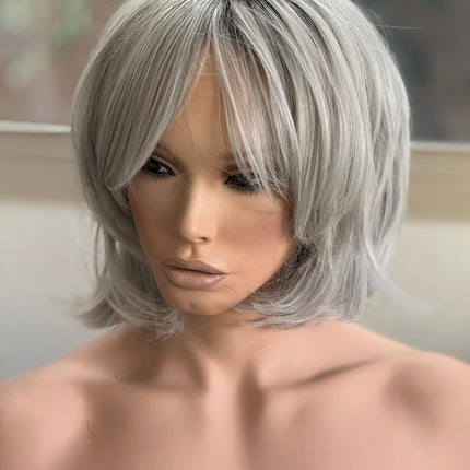 Tillstyle silver with dark roots layered wig /short wig