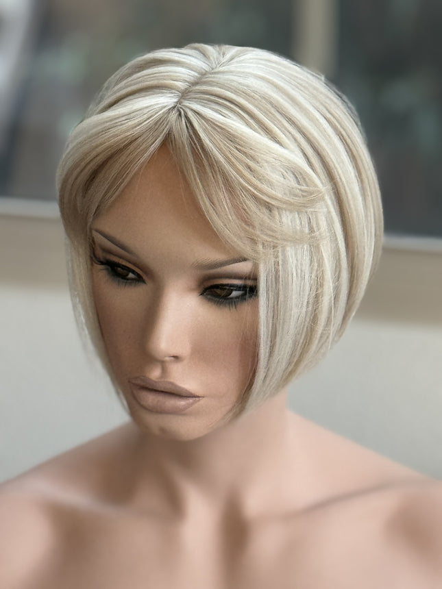 Tillstyle platinum blonde ash brown highlighted hair topper with bangs