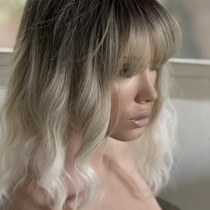 Tillstyle platinum blonde ash blonde wig loose body wave air bangs