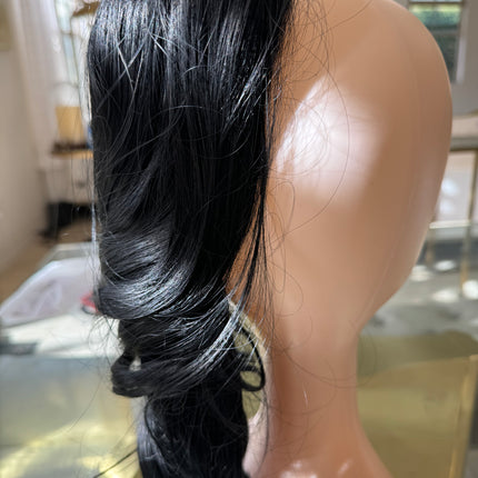 Tillstyle  black clip in ponytail clip in pony tail real hair like synthetic  premium fibre