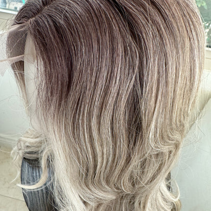 Tillstyle long ash brown bleach blonde wavy wig for women 26 inch middle part curly wavy wig