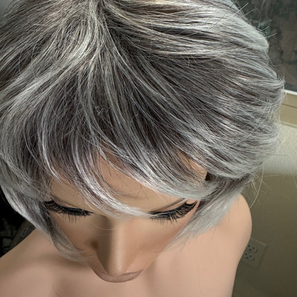Tillstyle grey layered wig /with pale white ends /short pixy  wig