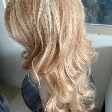 Tillstyle long  body wave wig blonde with highlights wig with bangs layered synthetic wig 22 inches
