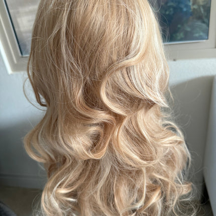 Tillstyle long  body wave wig blonde with highlights wig with bangs layered synthetic wig 22 inches
