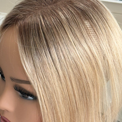 Till style remy human Hair Toppers with bangs blonde brown roots