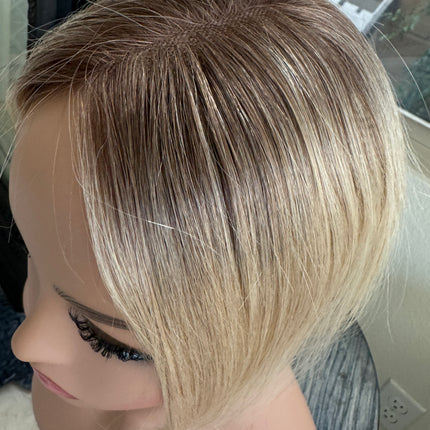 Till style remy human Hair Toppers with bangs blonde brown roots