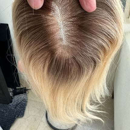 Till style remy human Hair Toppers with bangs blonde brown roots