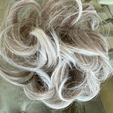 Tillstyle  white grey blonde messy hair bun curly hair