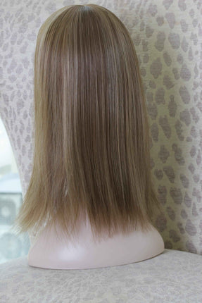 Human Hair Topper With Bangs for Women Balayage Highlights (#4/27/4) medium ash brown /ash blonde