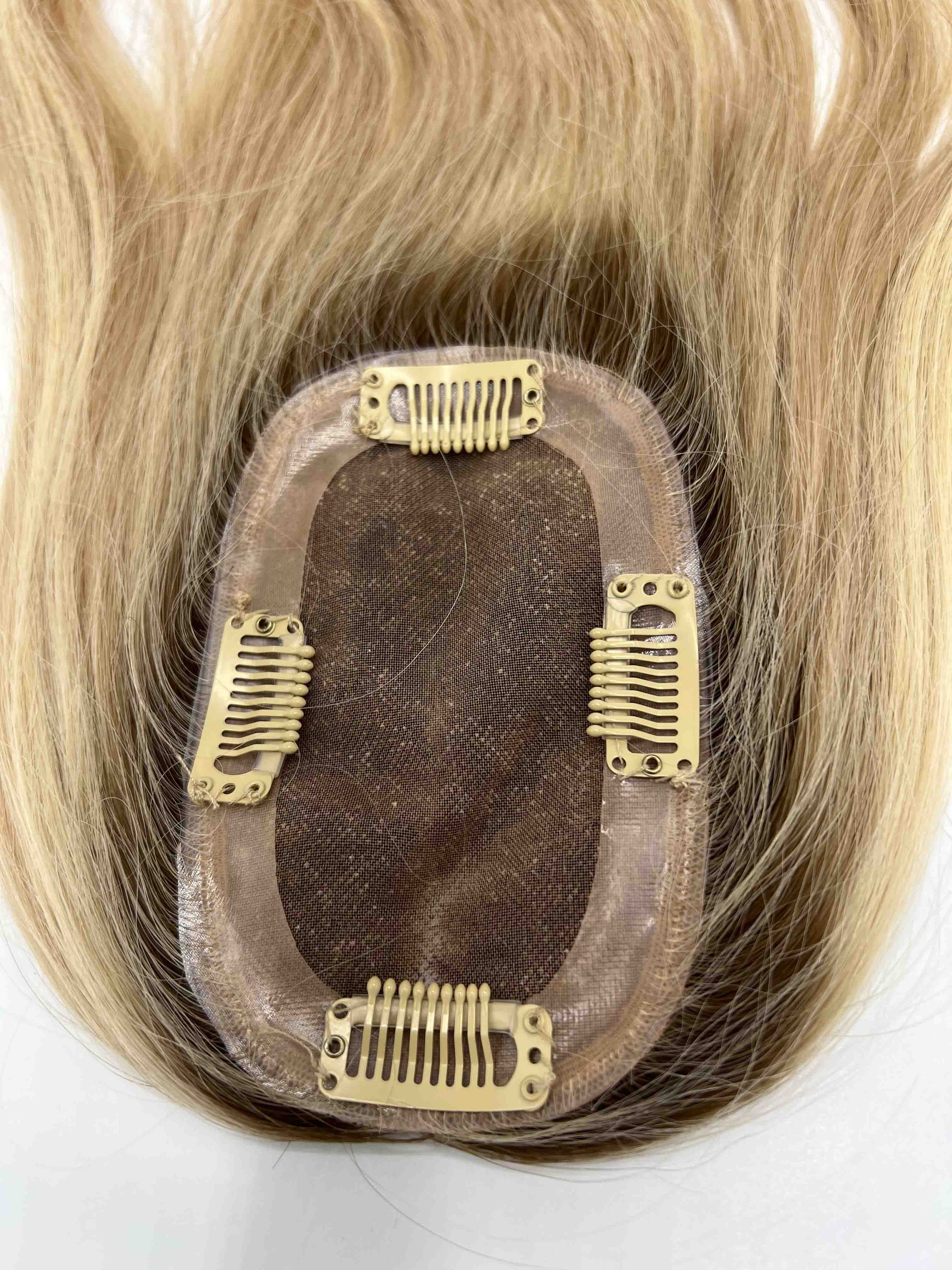 mono base hair topper with clips attached