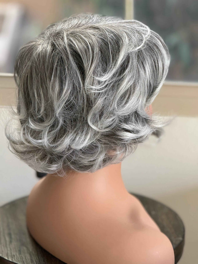 Tillstyle short grey layered wig /pale white ends